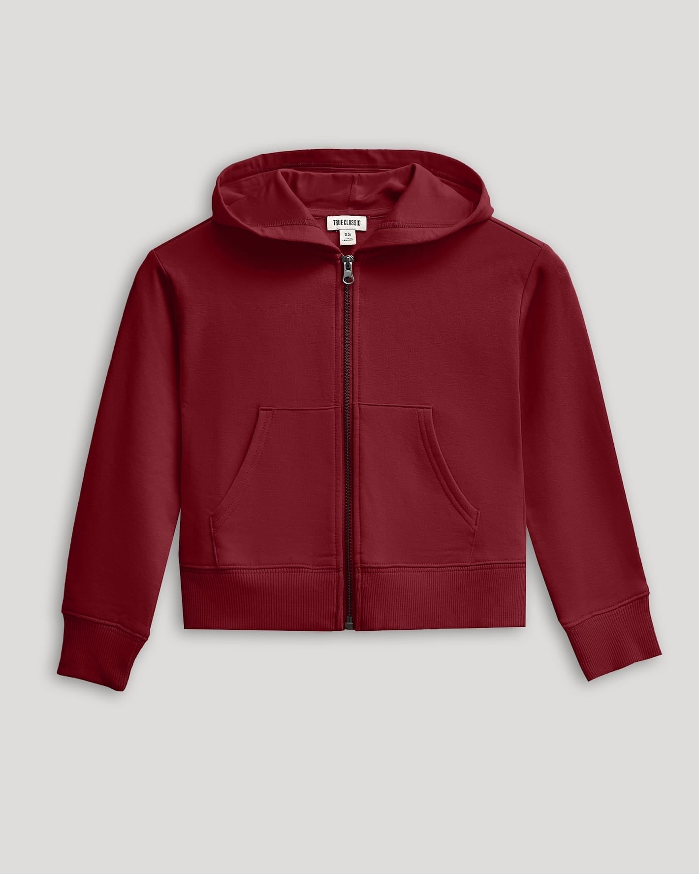 Girls Dark Maroon Cropped Zip Hoodie
