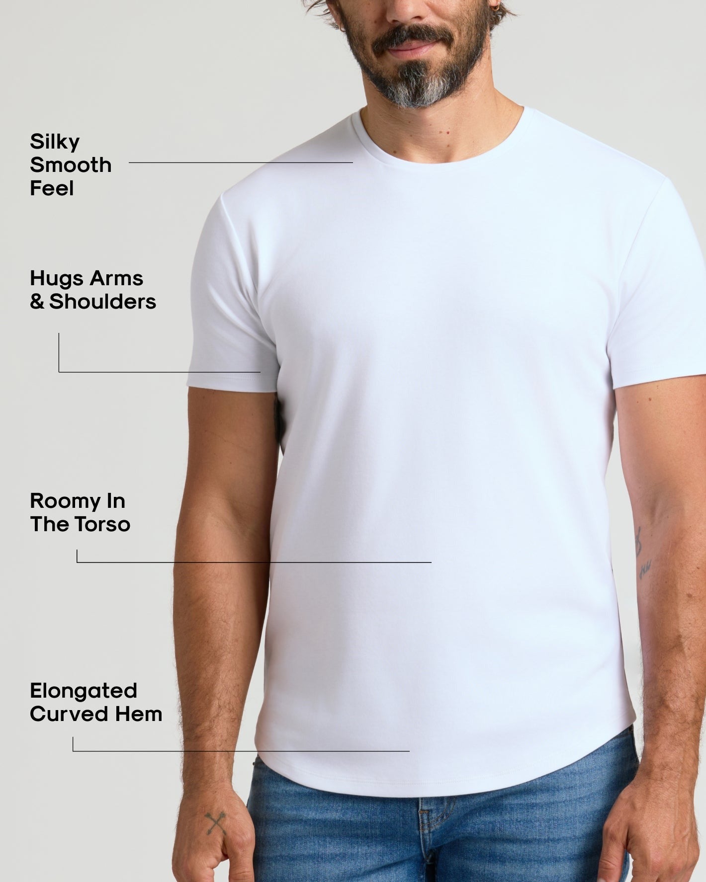 Optic White Pima Cotton Blend Curved Hem Crew