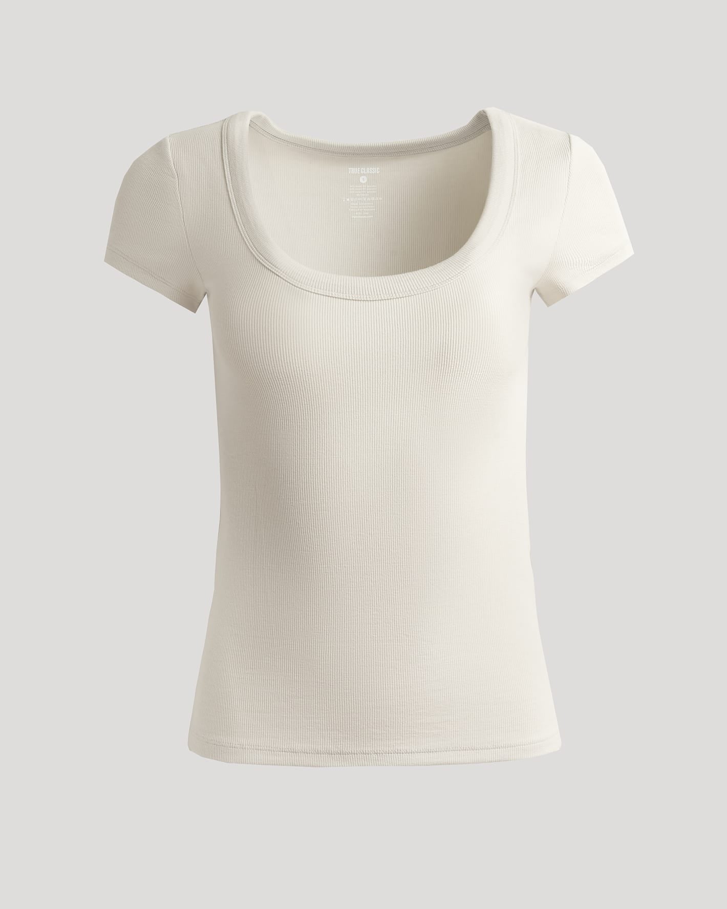 Womens Oatmeal Ribbed U-Neck Tee