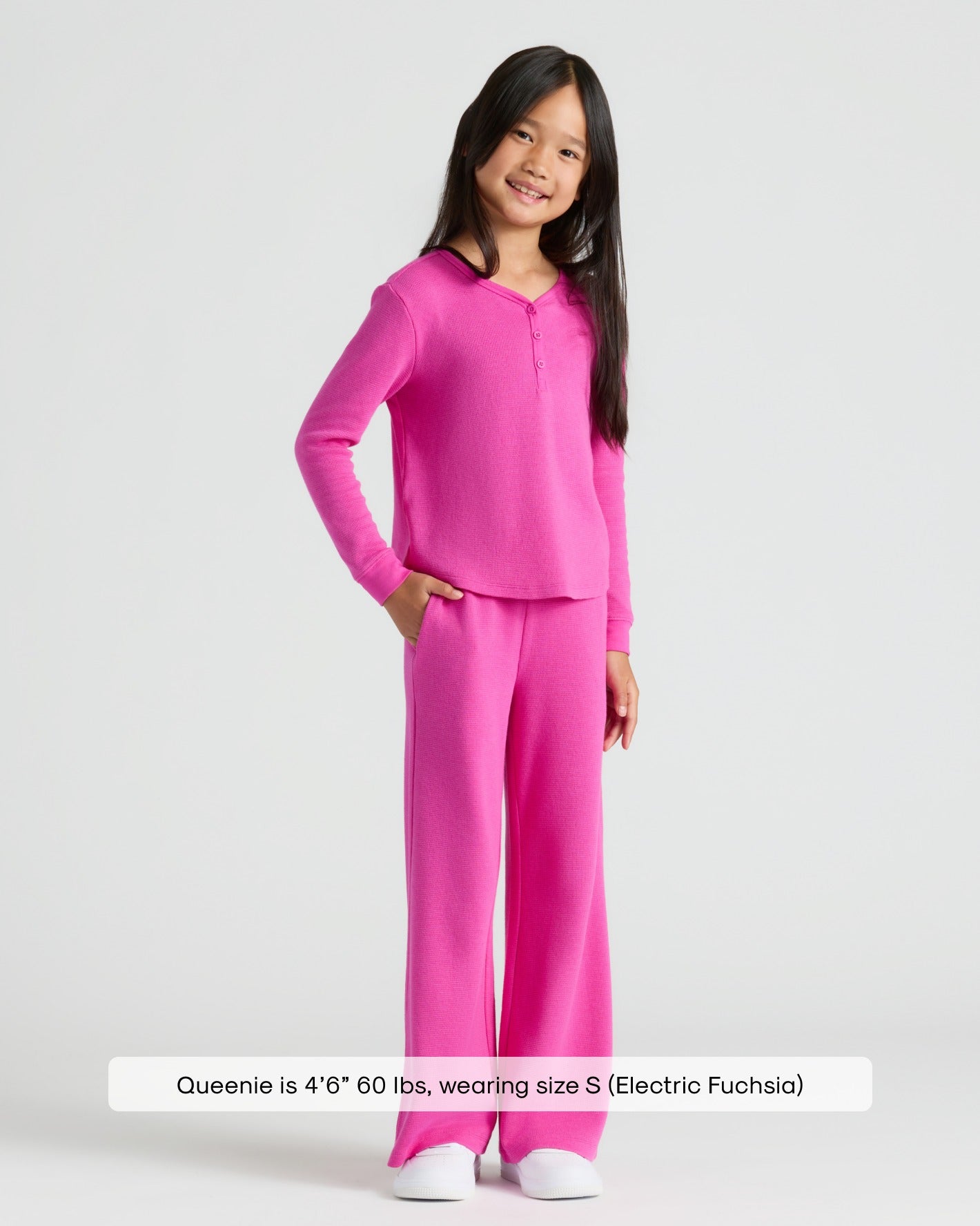 Girls Electric Fuchsia Waffle Wide Leg Pants