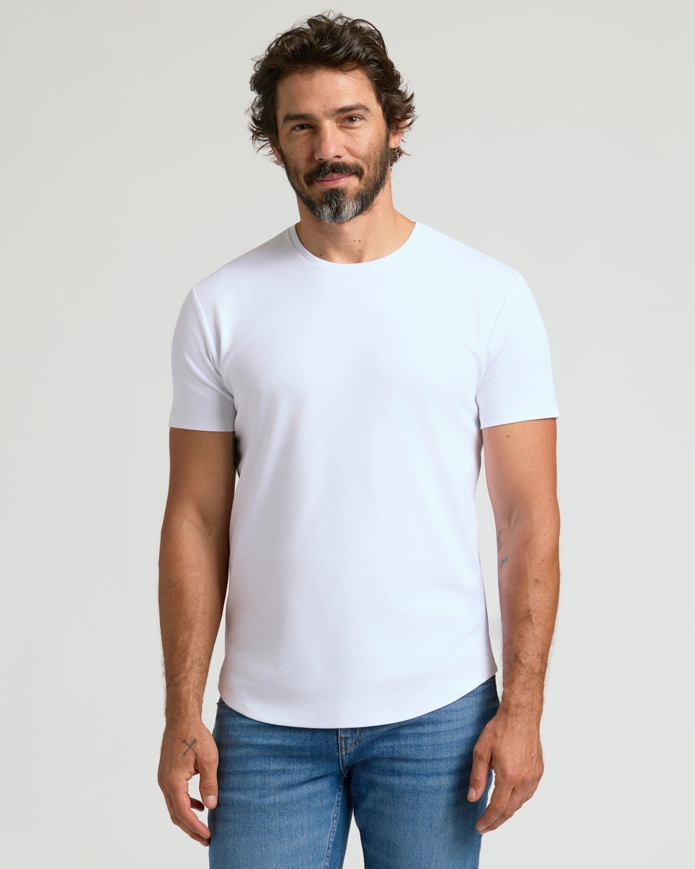 All White Pima Cotton Blend Curved Hem Crew 7-Pack