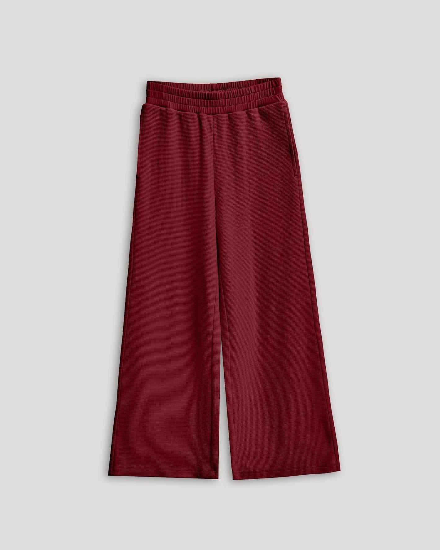 Girls Dark Maroon Waffle Wide Leg Pants