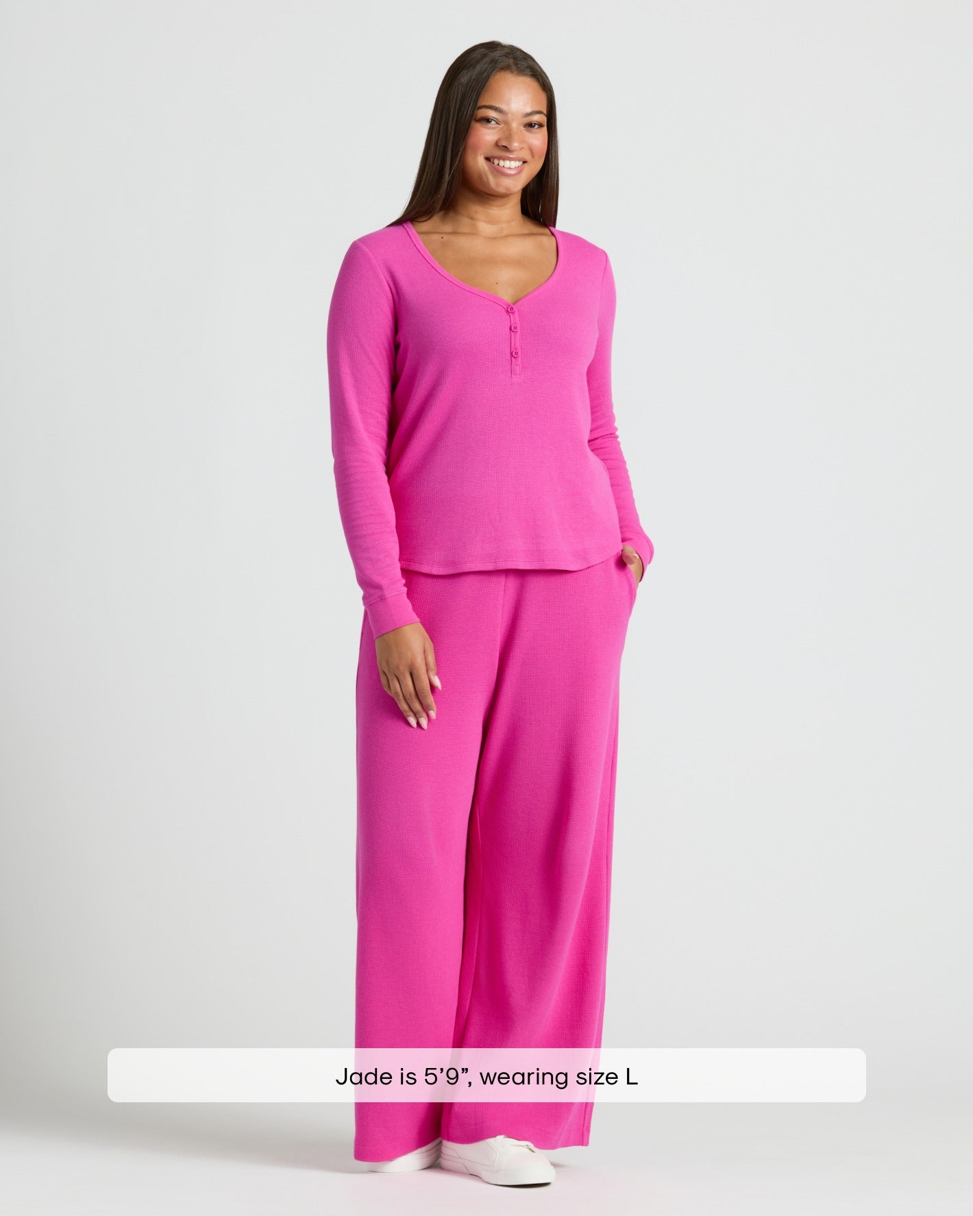 Womens Electric Fuchsia Waffle Wide Leg Pants