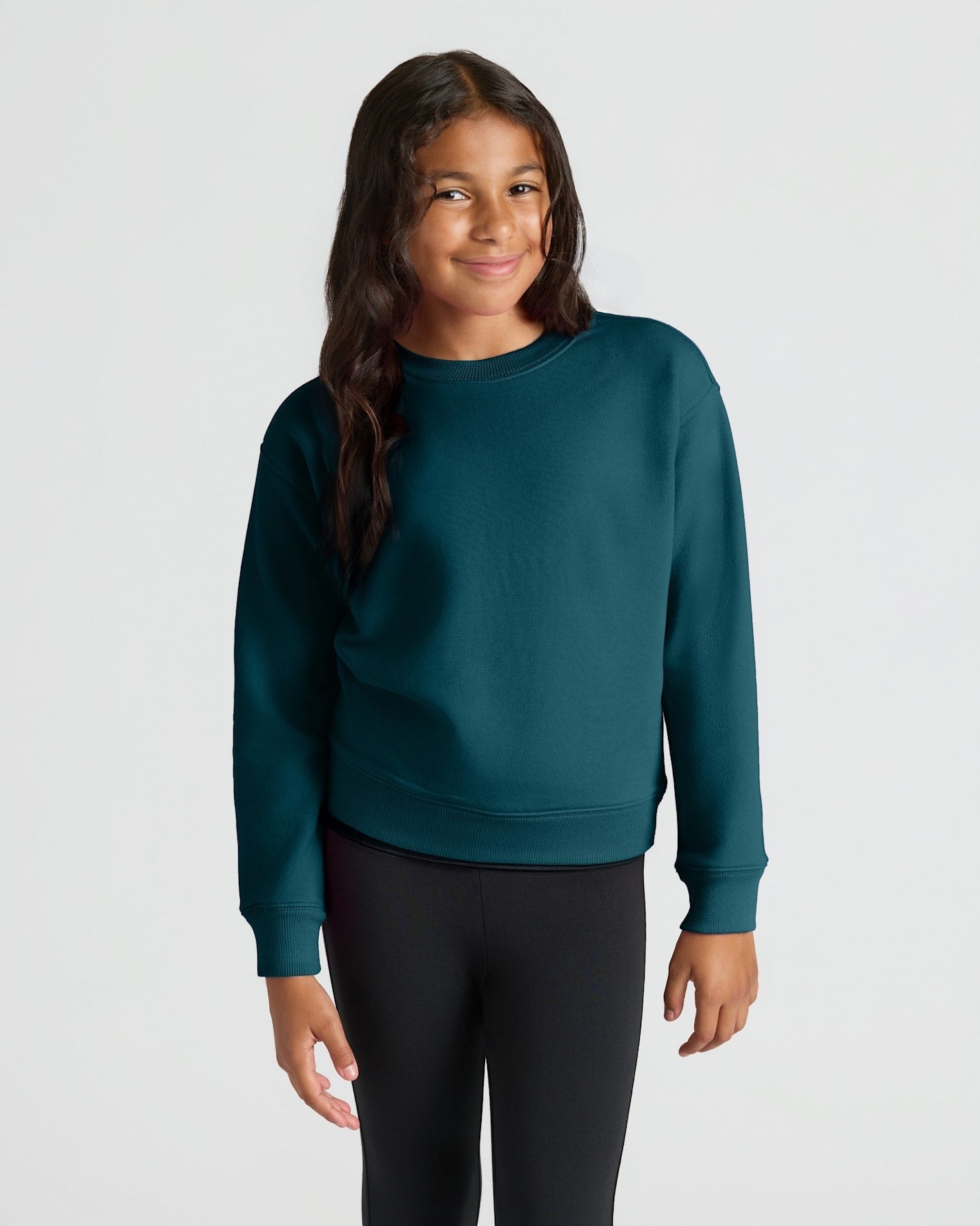 Girls Deep Emerald Slouch Pullover Crew