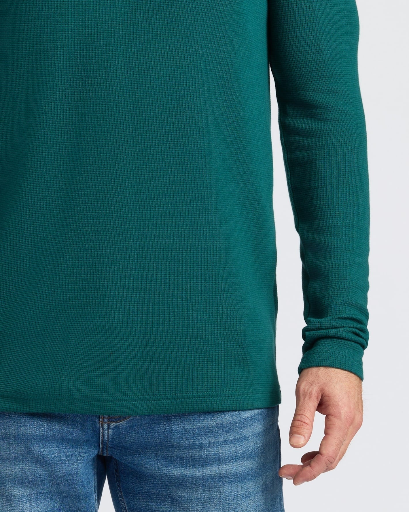 Deep Emerald Waffle Long Sleeve Henley
