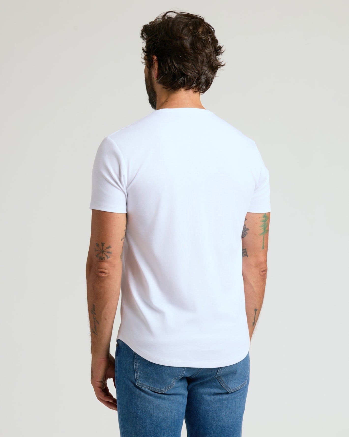 Optic White Pima Cotton Blend Curved Hem Crew