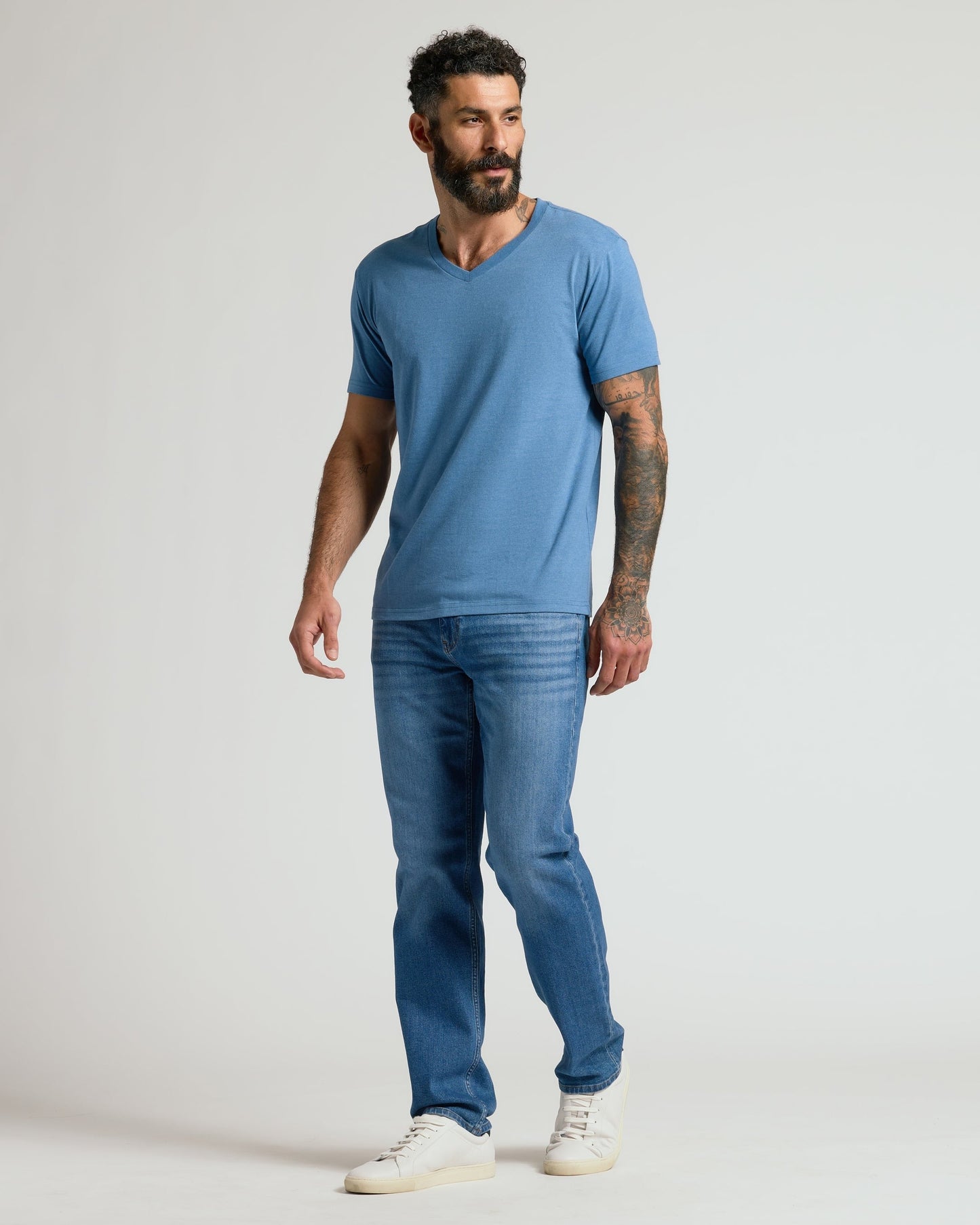 Dark Heather Blue Lake V Neck Tee