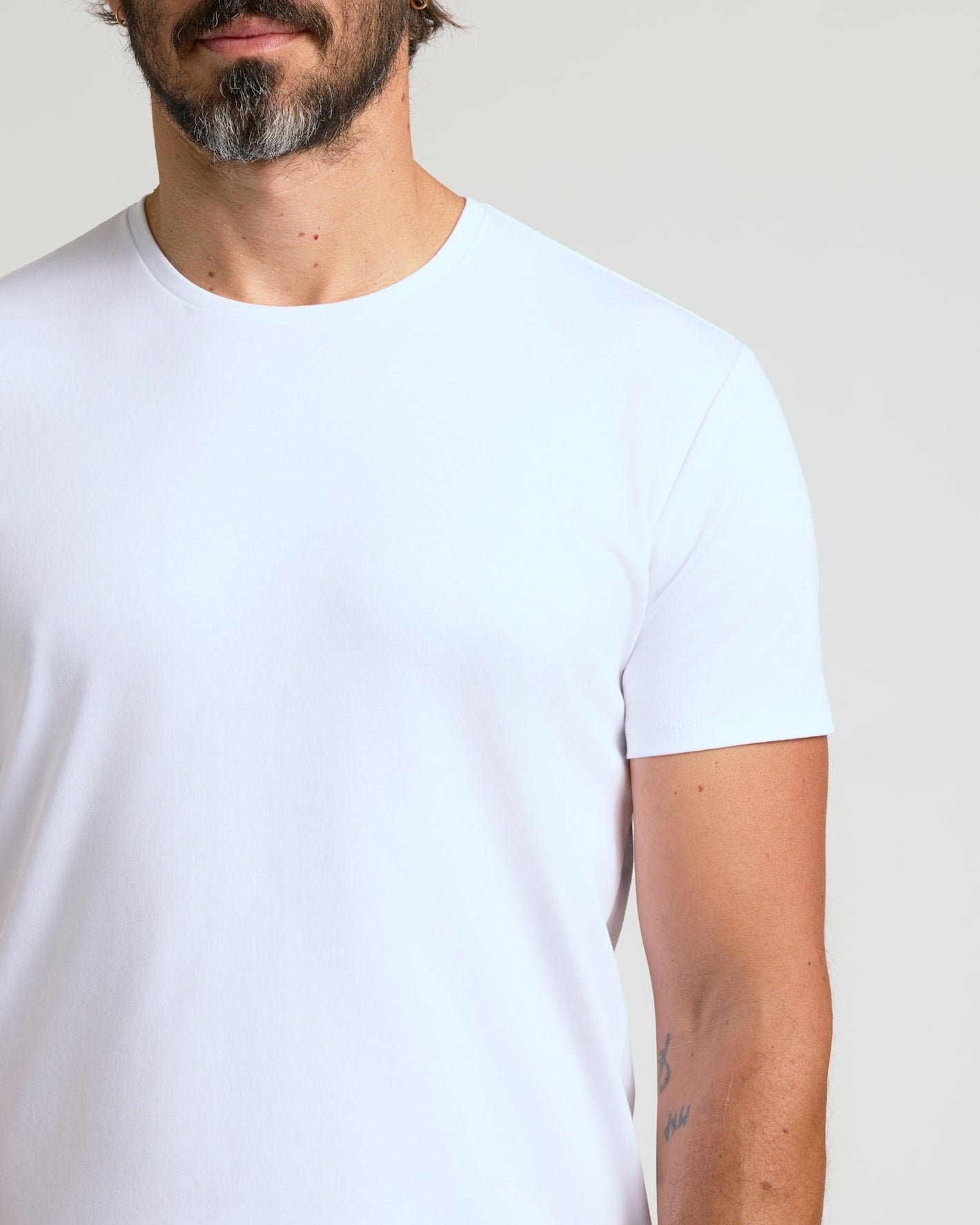 Optic White Pima Cotton Blend Curved Hem Crew