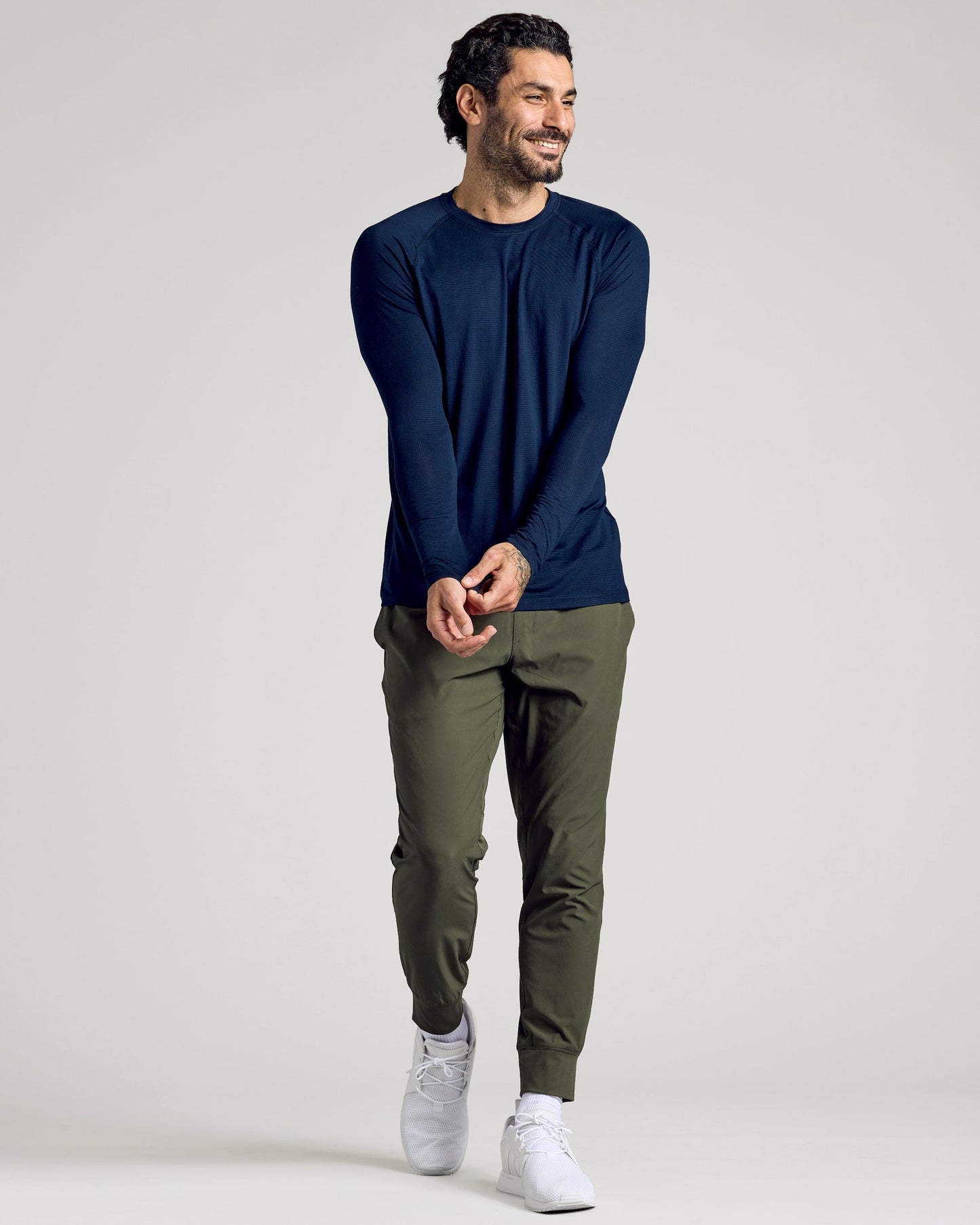 Navy Long Sleeve Active Mesh Crew