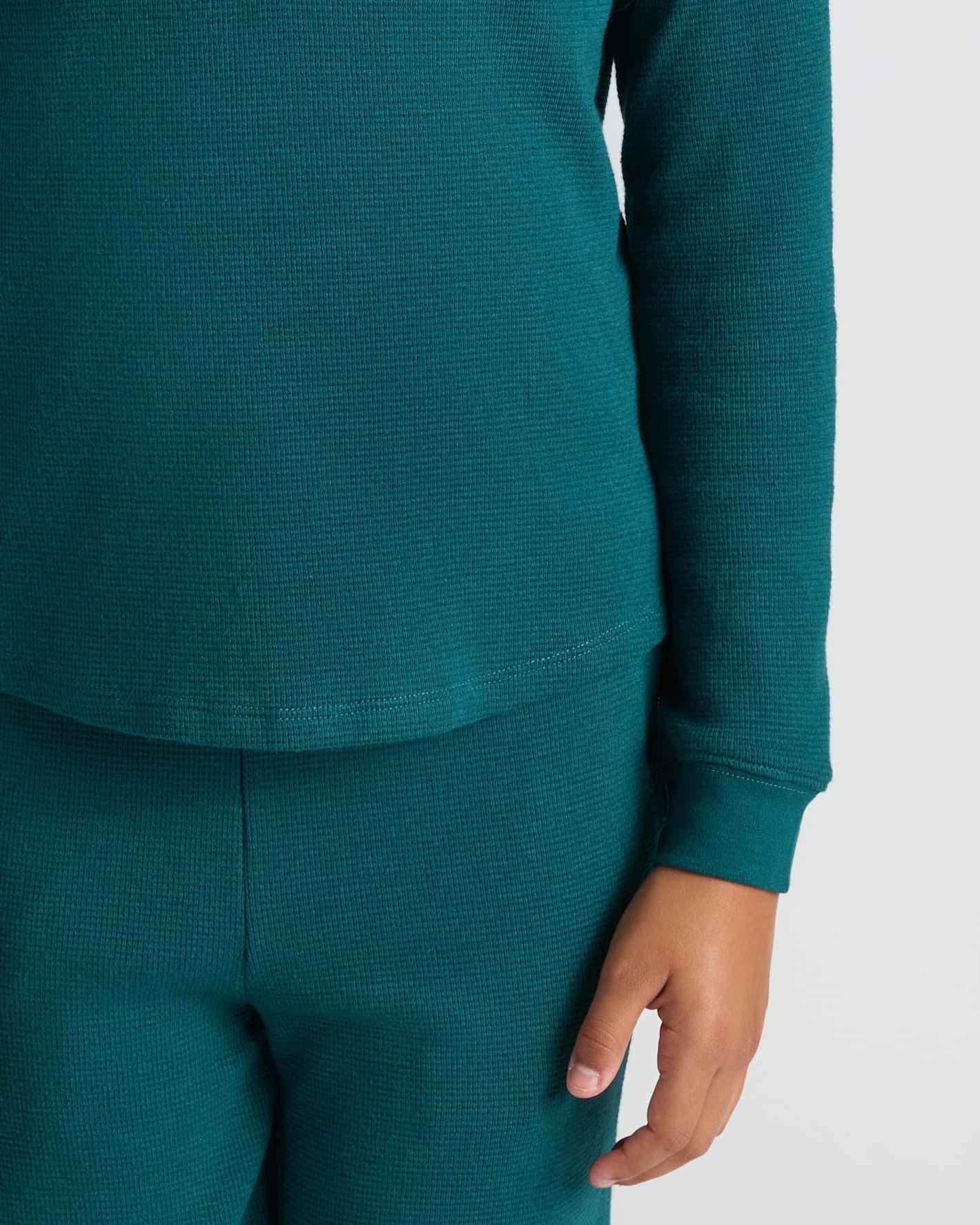 Girls Deep Emerald Long Sleeve Boxy Waffle Henley