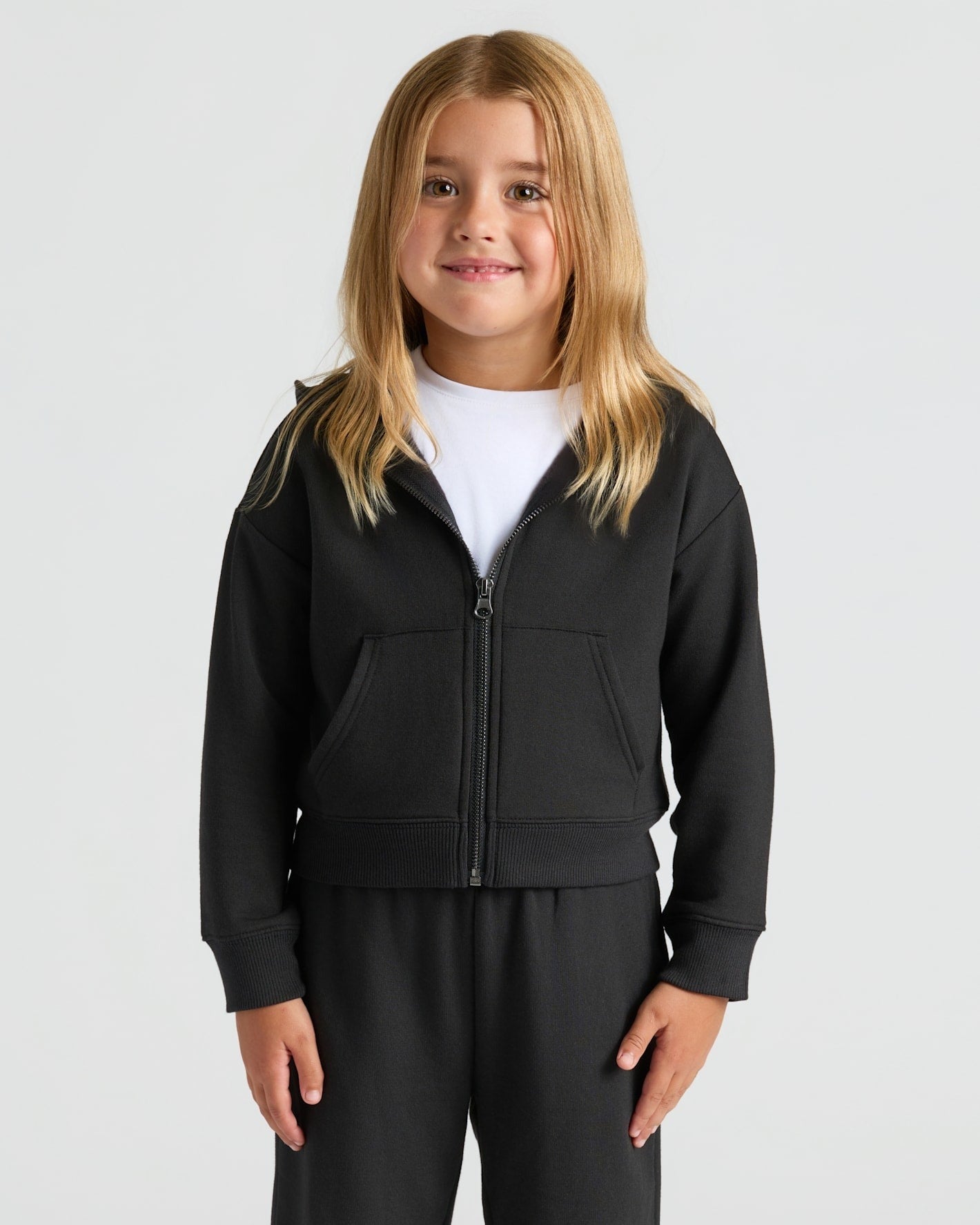 Girls Black & Electric Fuchsia Cropped Zip Hoodie 2-Pack