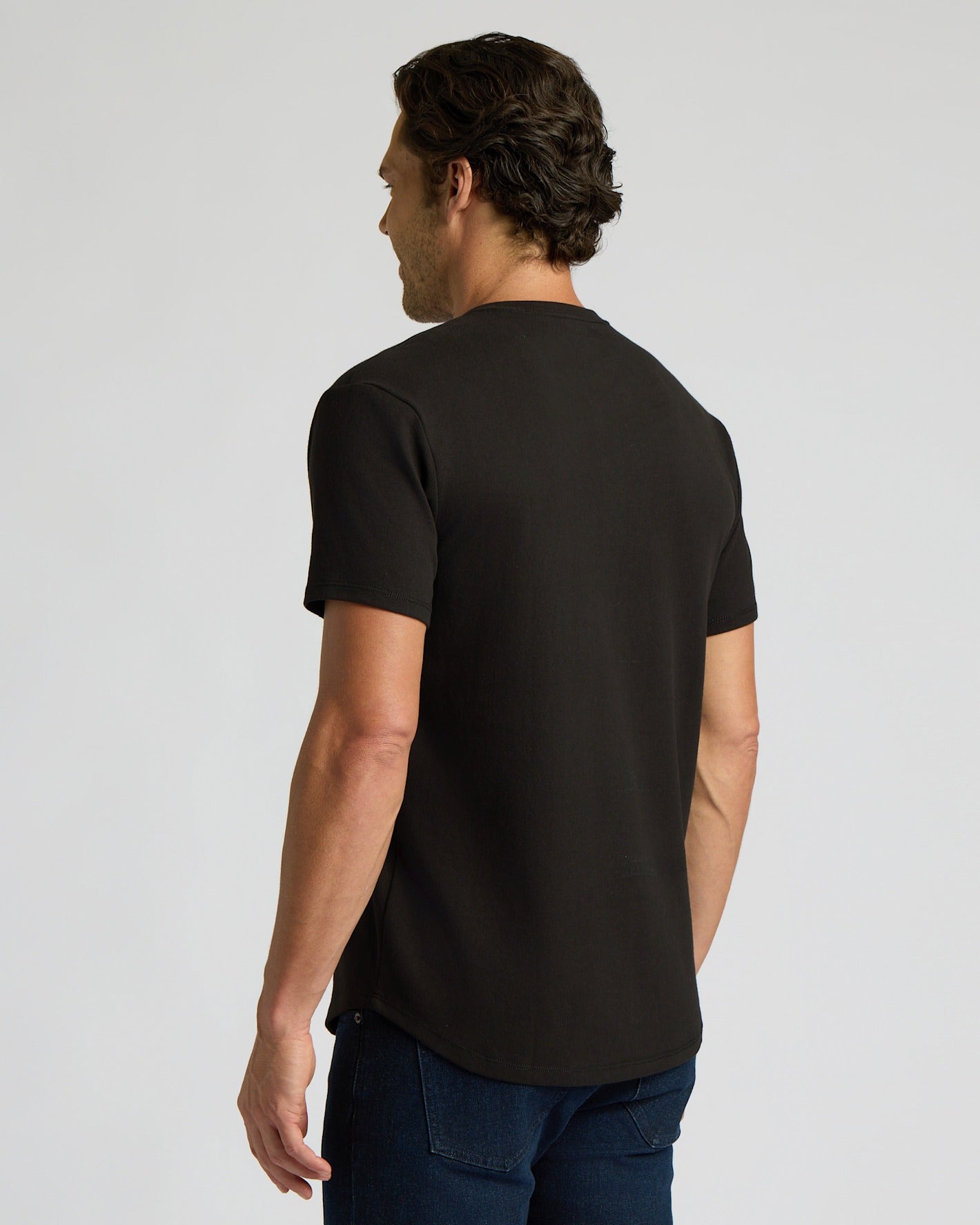All Black Heavyweight Curved Hem Henley 3-Pack