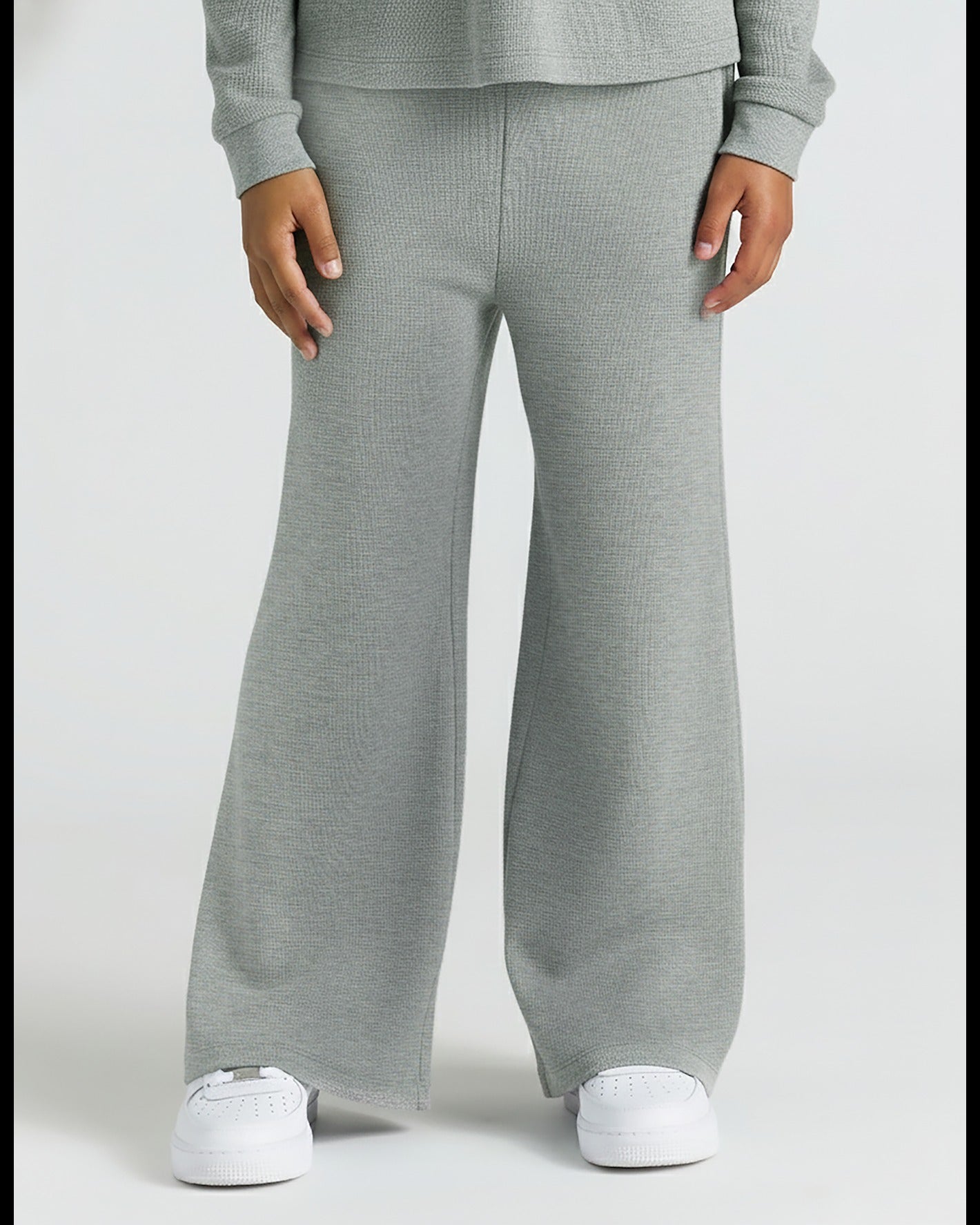 Girls Heather Gray Waffle Wide Leg Pants