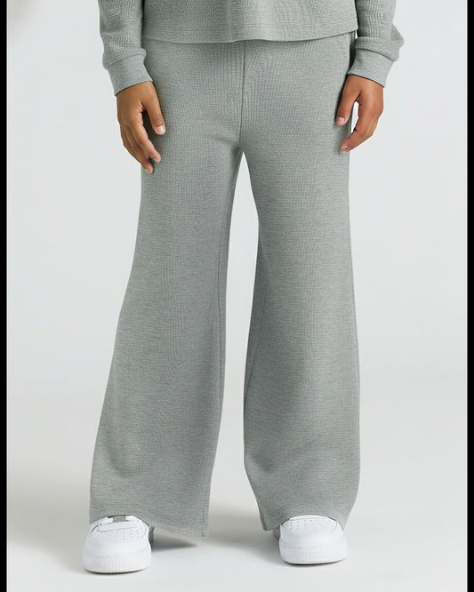 Girls Heather Gray Waffle Wide Leg Pants