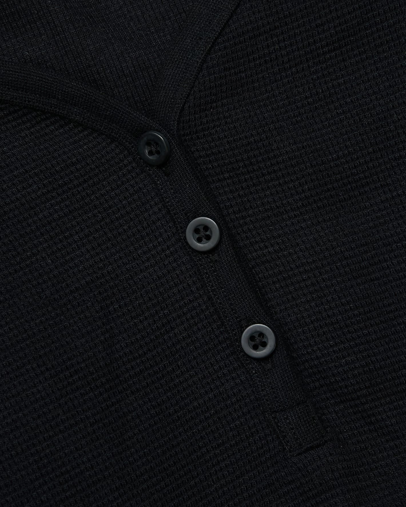 Womens Black Waffle Long Sleeve Boxy Henley