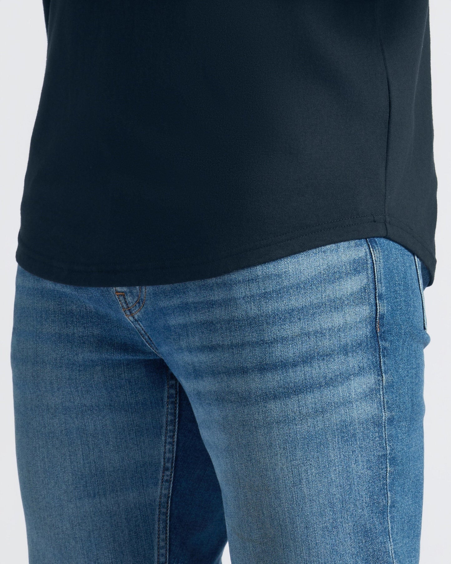 Navy Curved Hem Classic Crew Neck