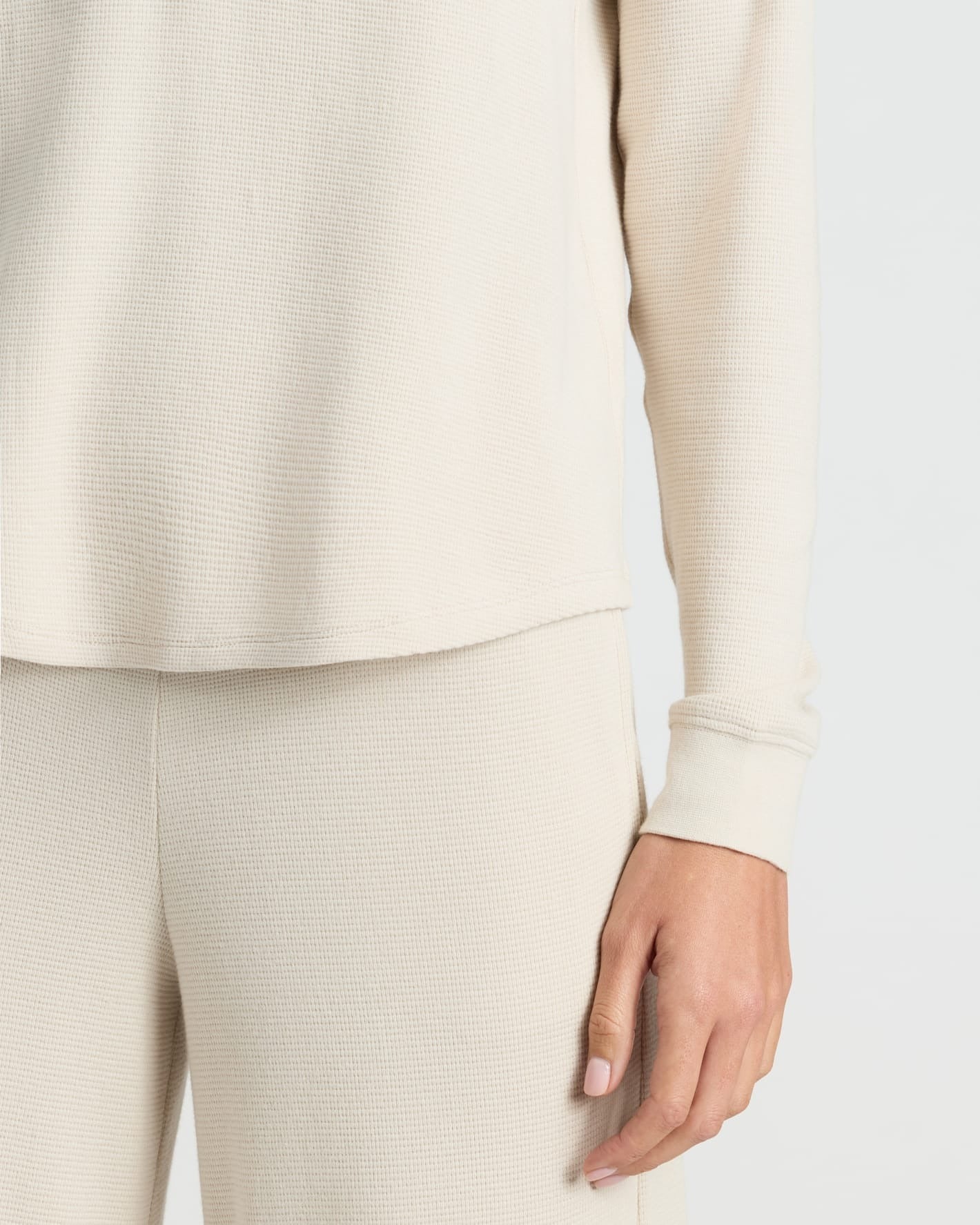 Womens Oatmeal Waffle Long Sleeve Boxy Henley