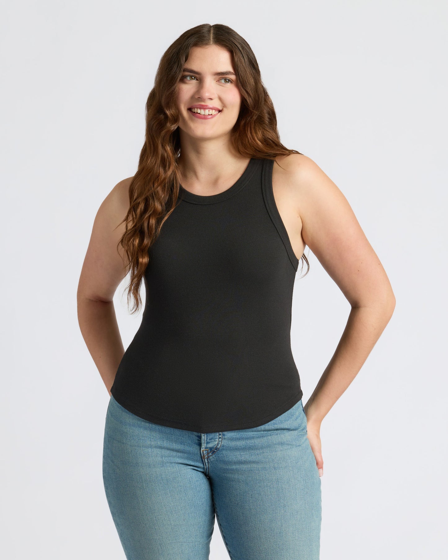 Womens Black Ribbed High Neck Tank 3-Pack