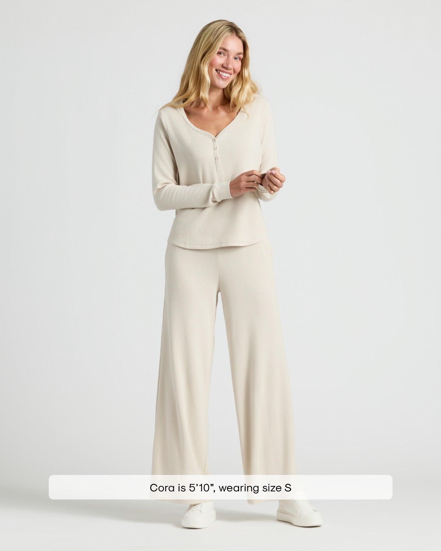 Womens Oatmeal Waffle Wide Leg Pants