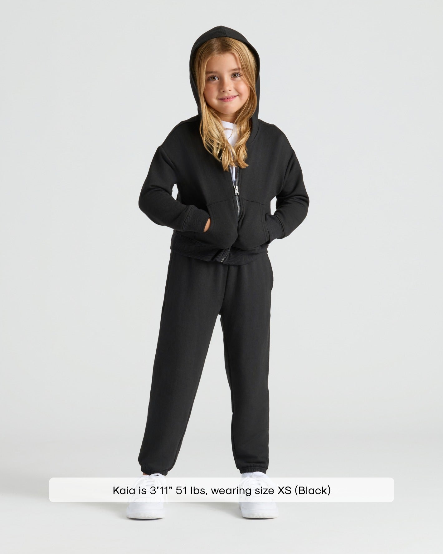 Girls Black Cropped Zip Hoodie