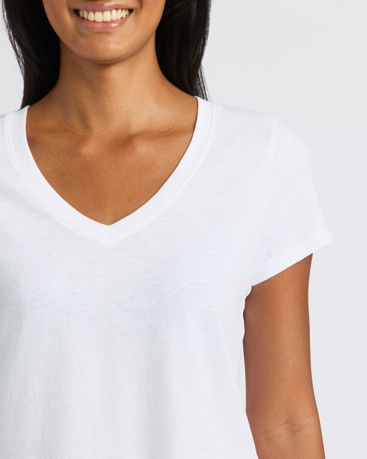 Womens White Relaxed Slub V-Neck Tee 4-Pack