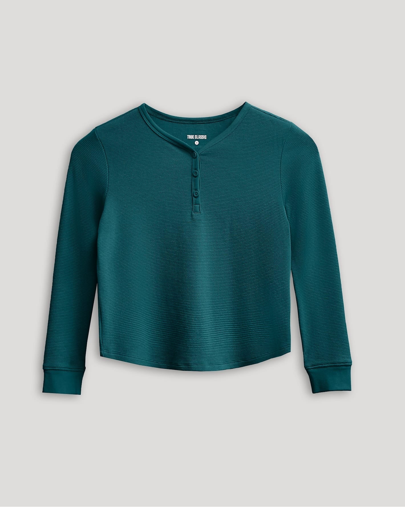 Girls Deep Emerald Long Sleeve Boxy Waffle Henley