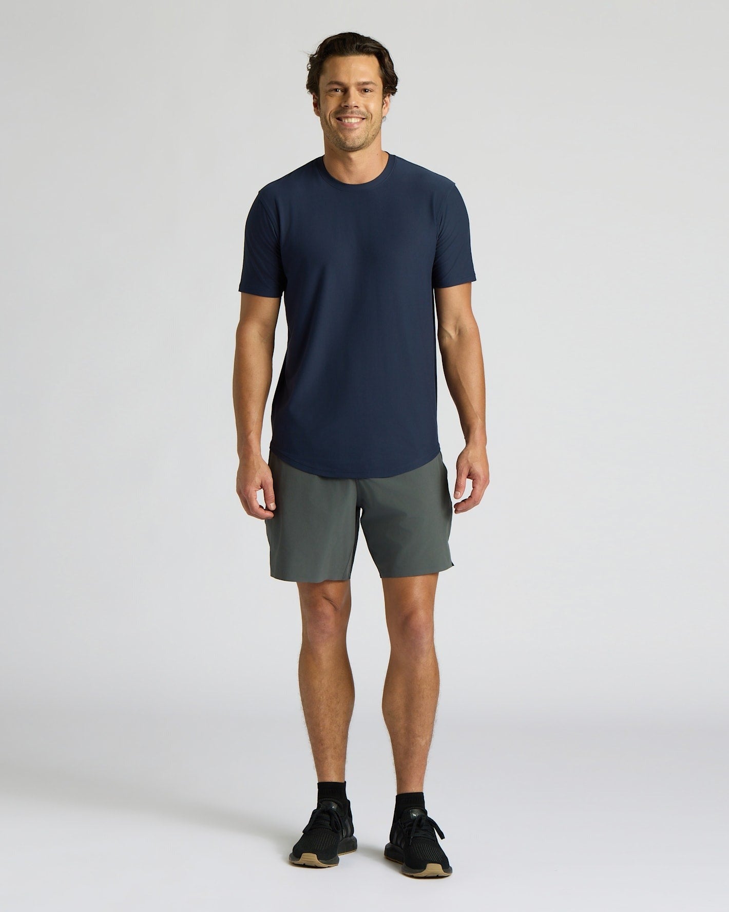 Navy Active Curved Hem Crew