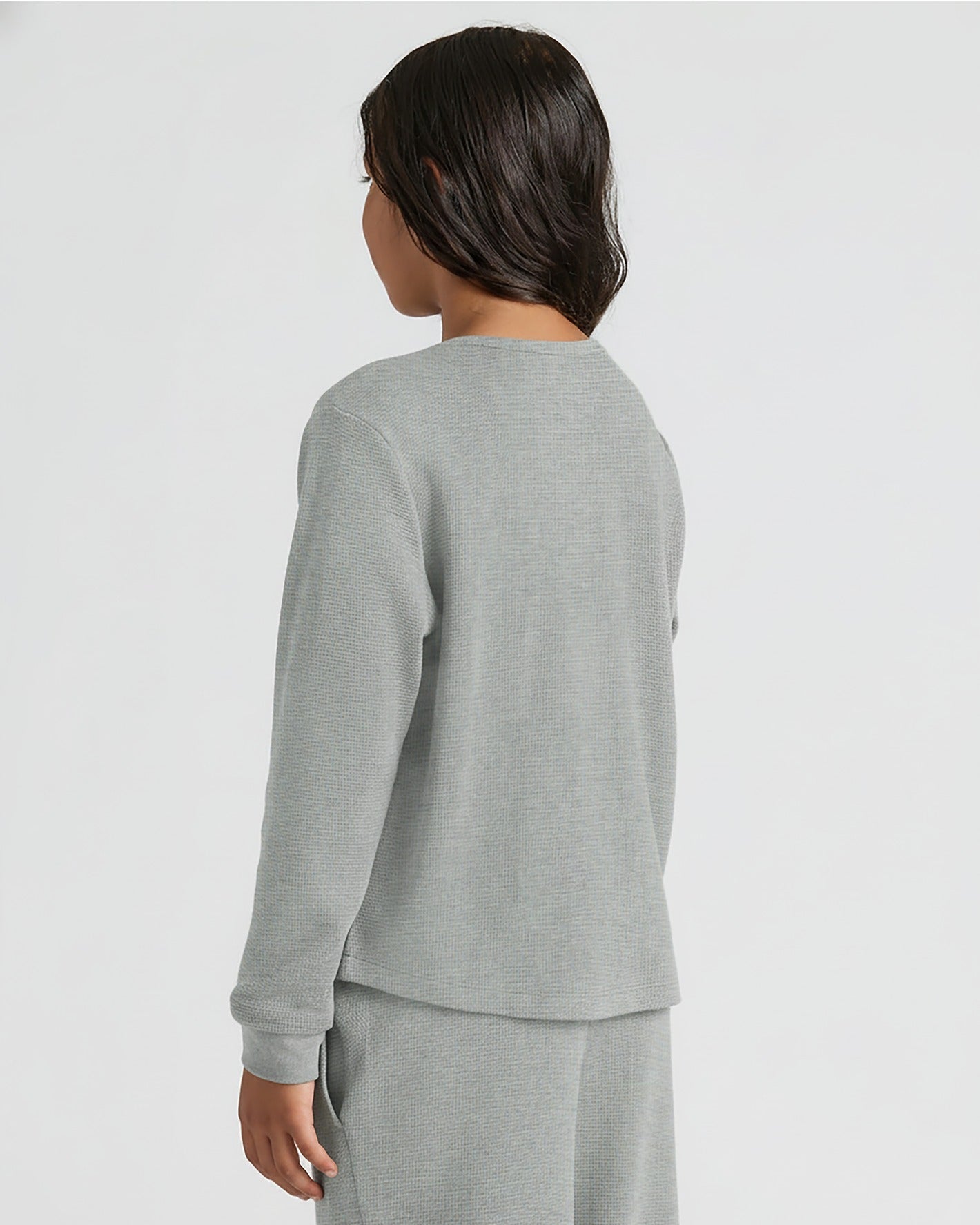 Girls Heather Gray Long Sleeve Boxy Waffle Henley
