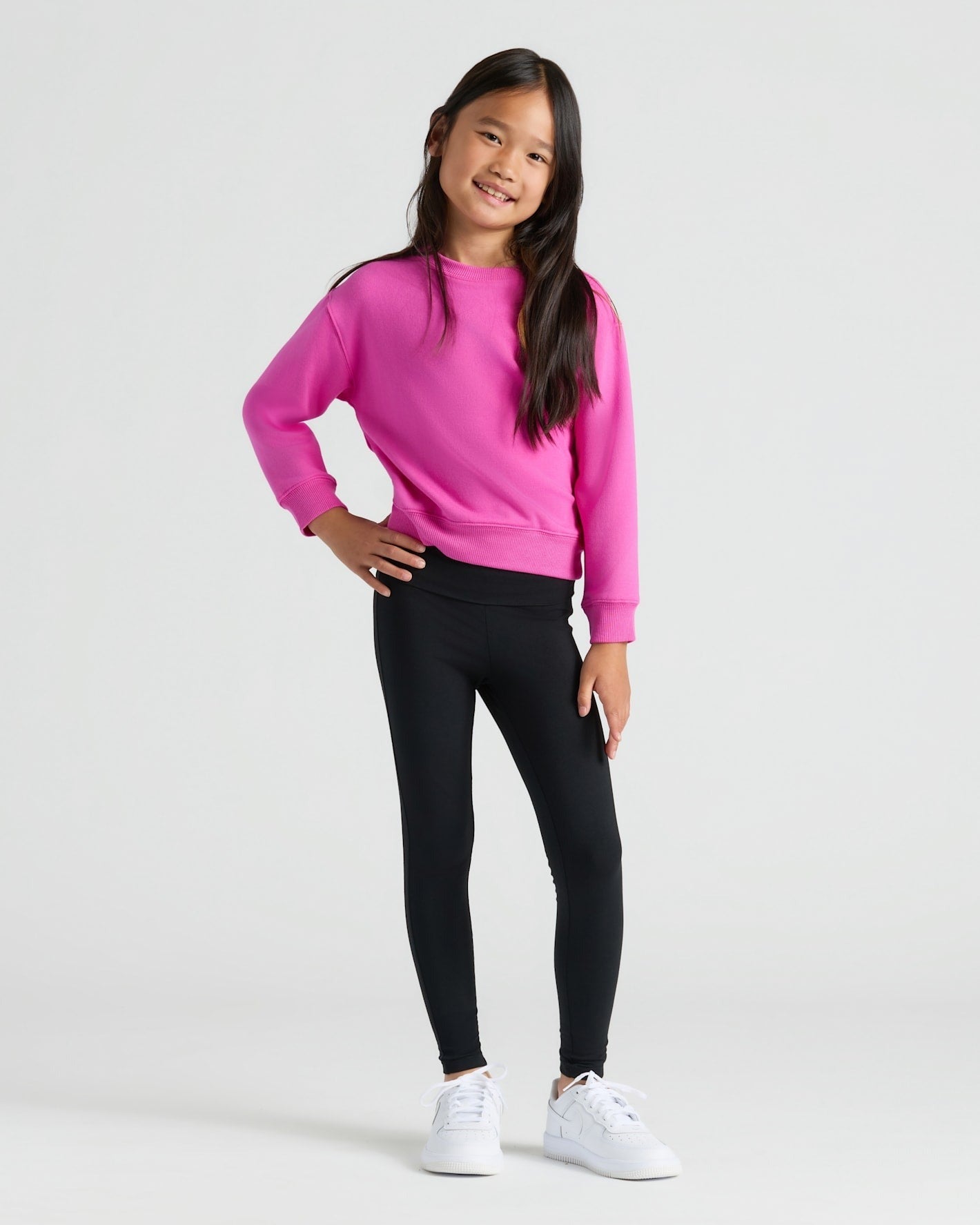 Girls Black & Electric Fuchsia Slouch Pullover Crew 2-Pack