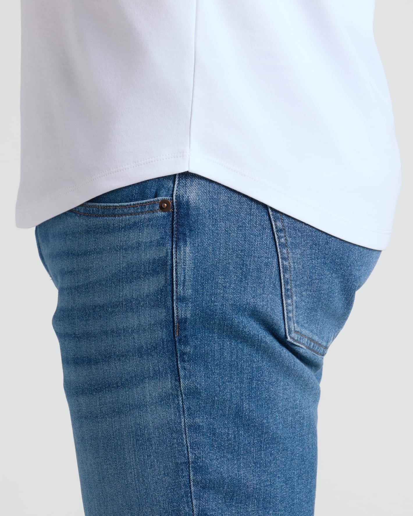 Optic White Pima Cotton Blend Curved Hem Crew