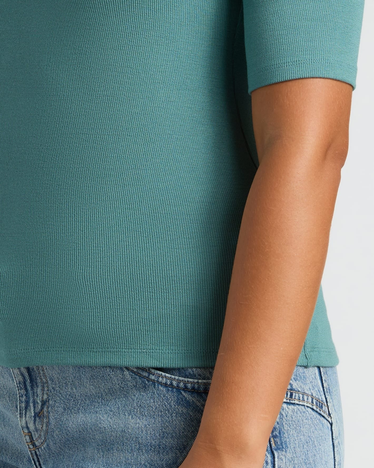 Womens Stormcloud Ribbed 3/4 Sleeve Scoop Neck Tee