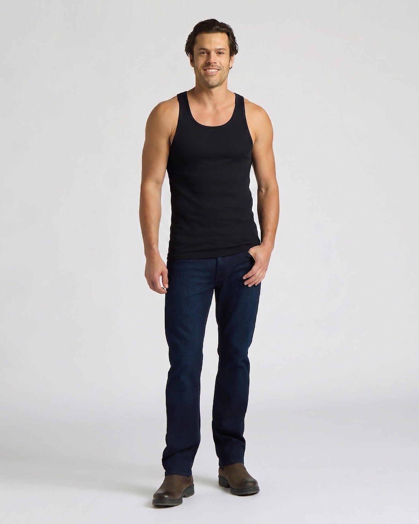 Black Ribbed Curved Hem Tank