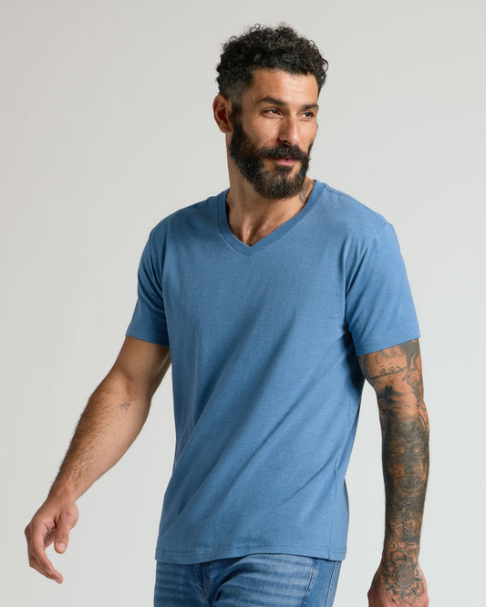 Dark Heather Blue Lake V Neck Tee