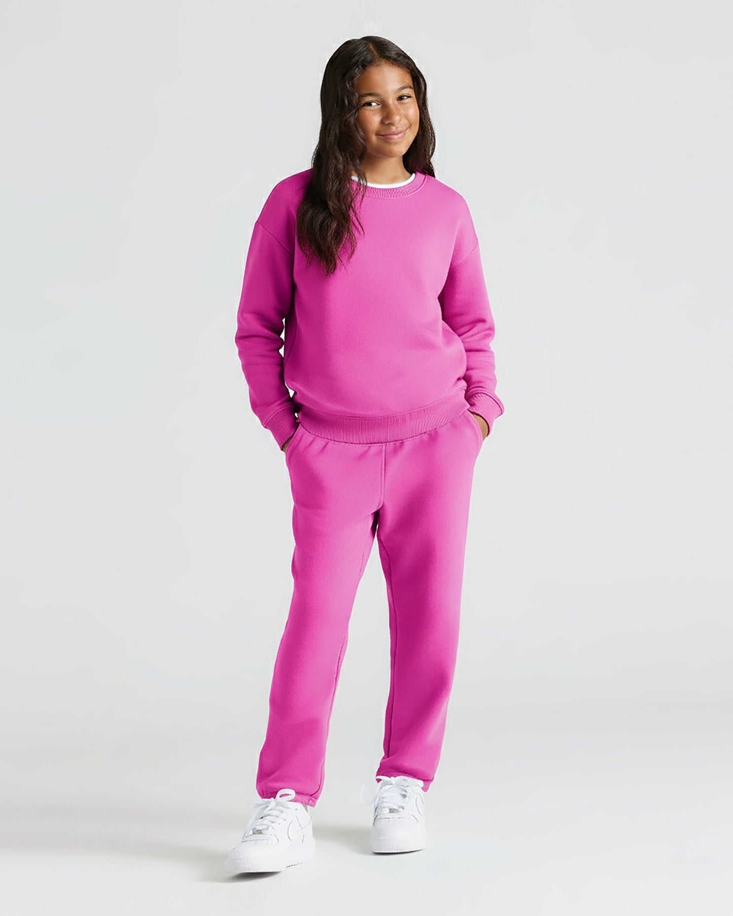 Girls Electric Fuchsia Slouch Pullover Crew & Relaxed Joggers 2-Pack