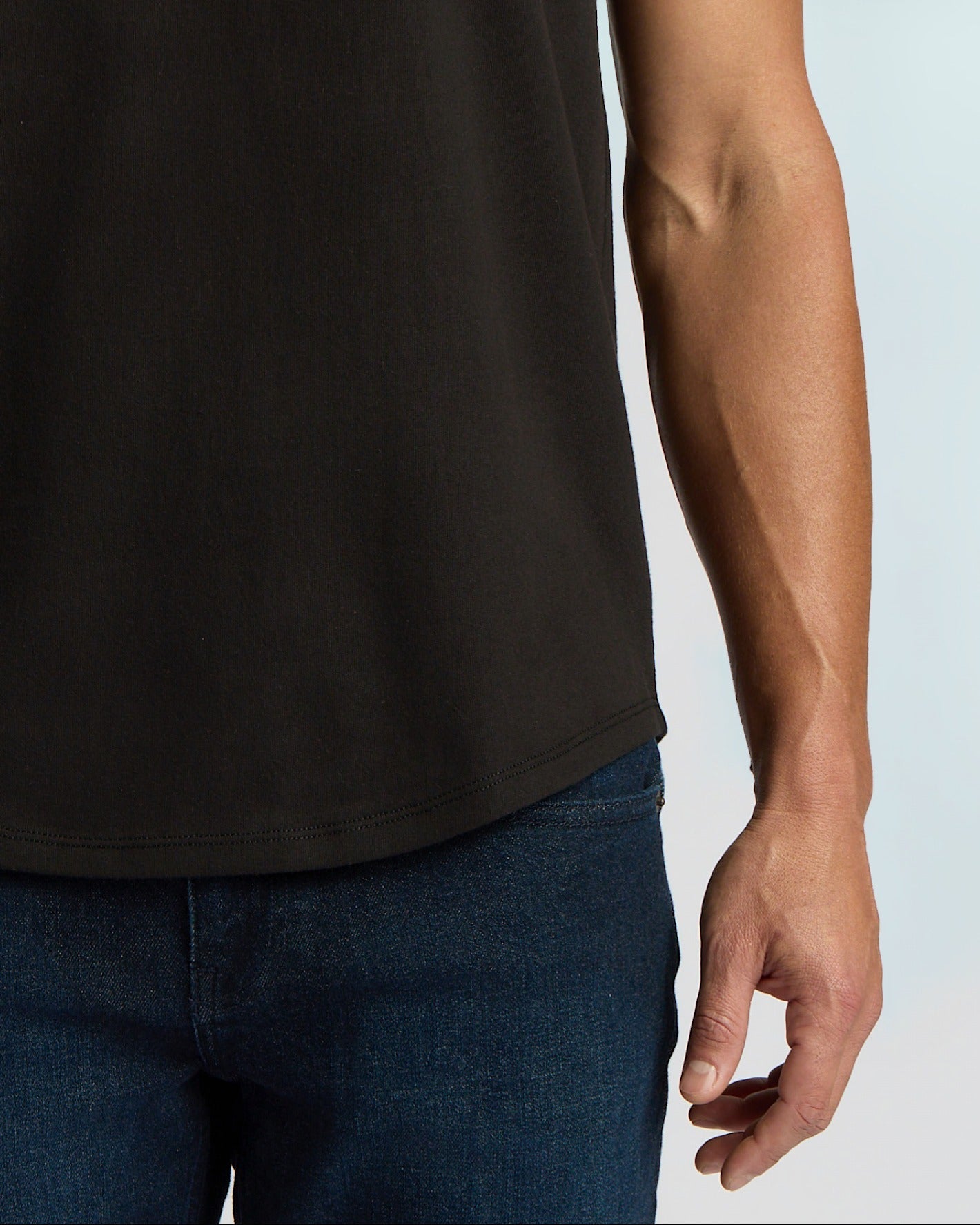 Black Heavyweight Curved Hem Henley