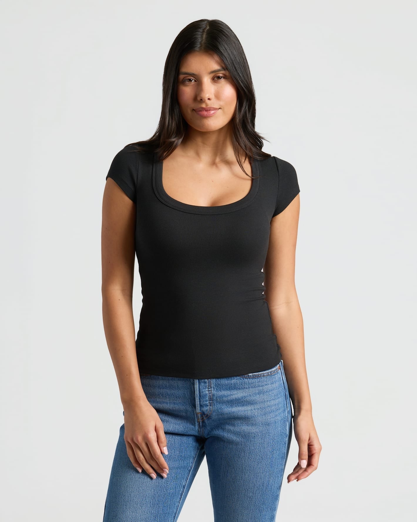 Womens Ribbed U-Neck Tee 6-Pack