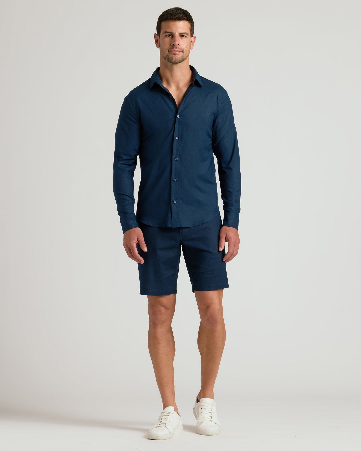 9" Navy Linen Shorts