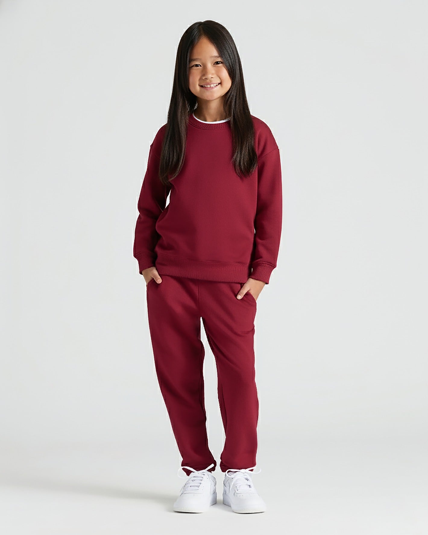Girls Dark Maroon Slouch Pullover Crew & Relaxed Jogger 2-Pack