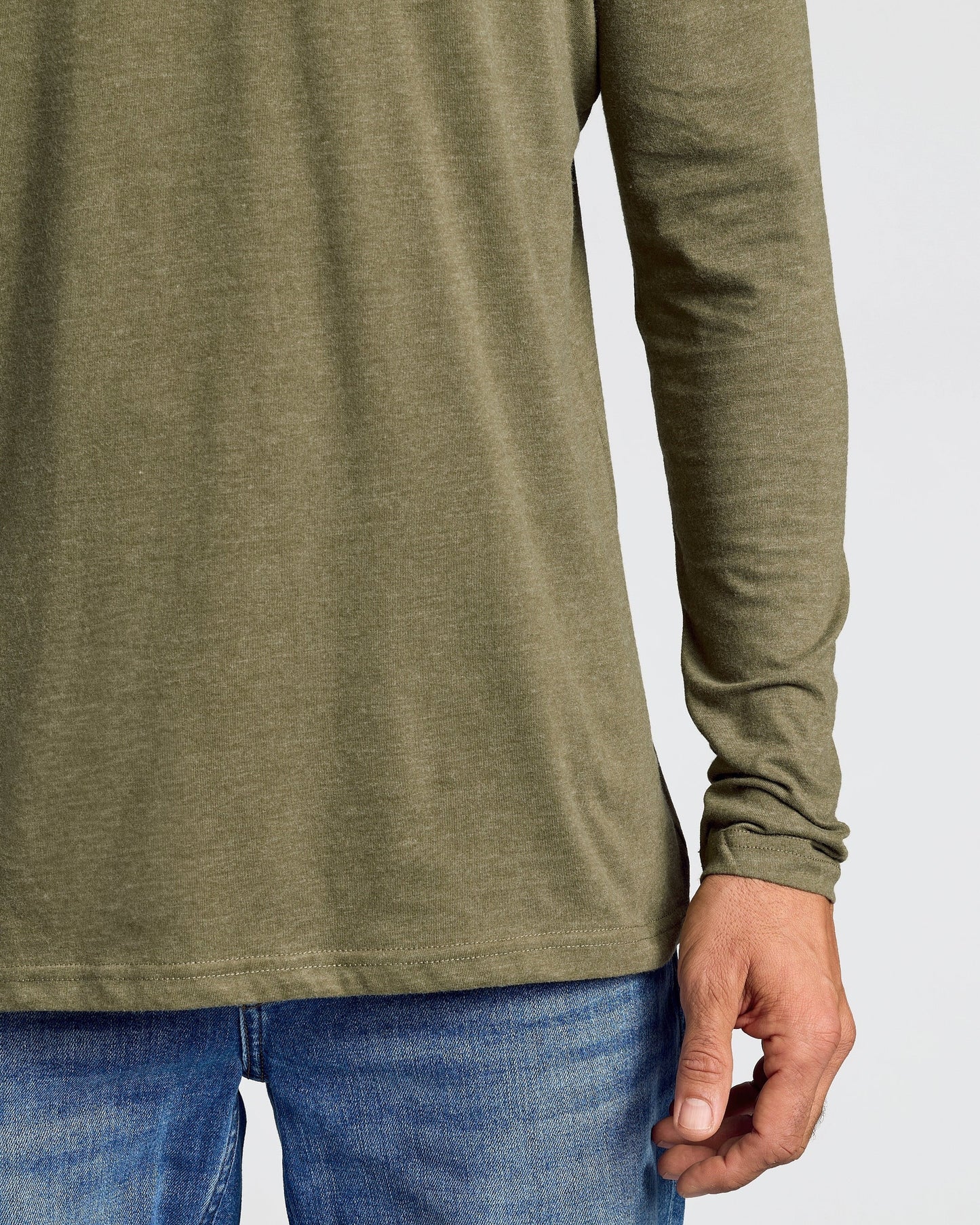 Heather Military Green Classic Long Sleeve Crew Neck