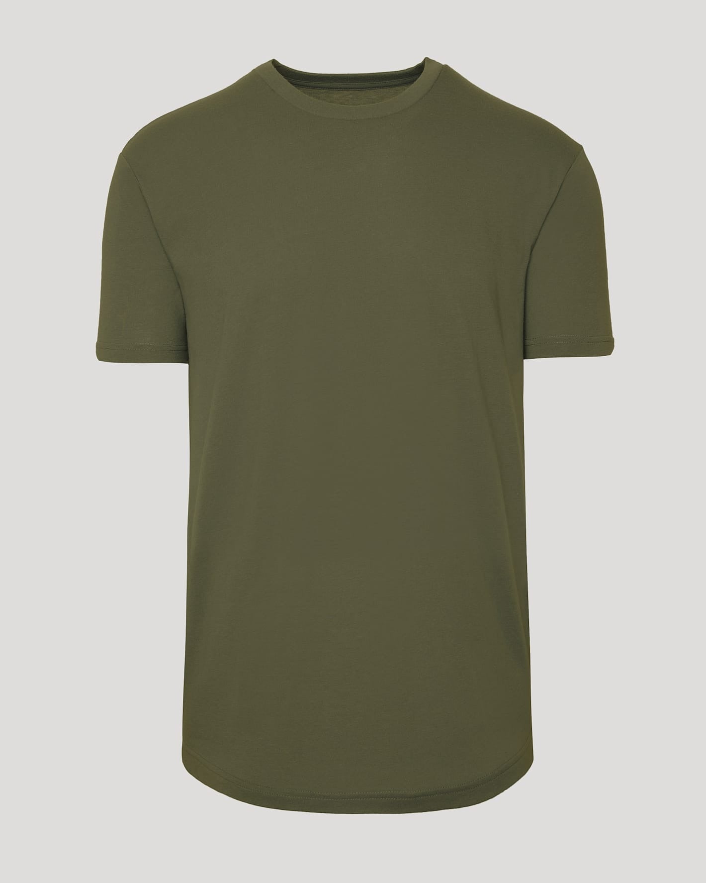 Military Green Curved Hem Classic Crew Neck