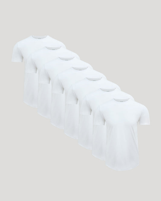 All White Pima Cotton Blend Curved Hem Crew 7-Pack
