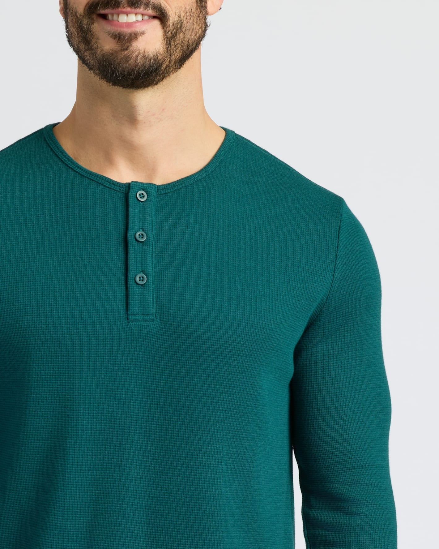 Deep Emerald Waffle Long Sleeve Henley