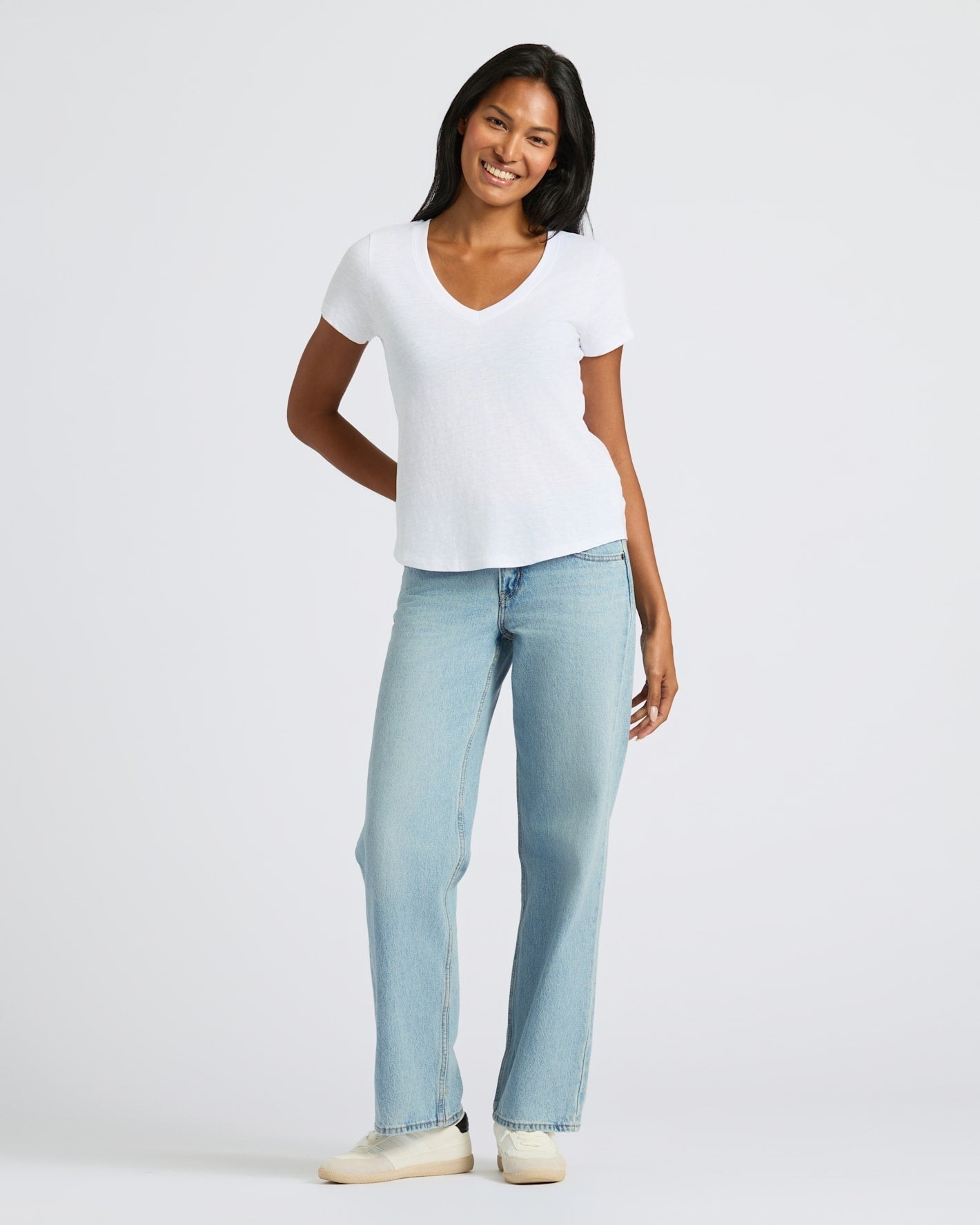 Womens White Relaxed Slub V-Neck Tee 4-Pack