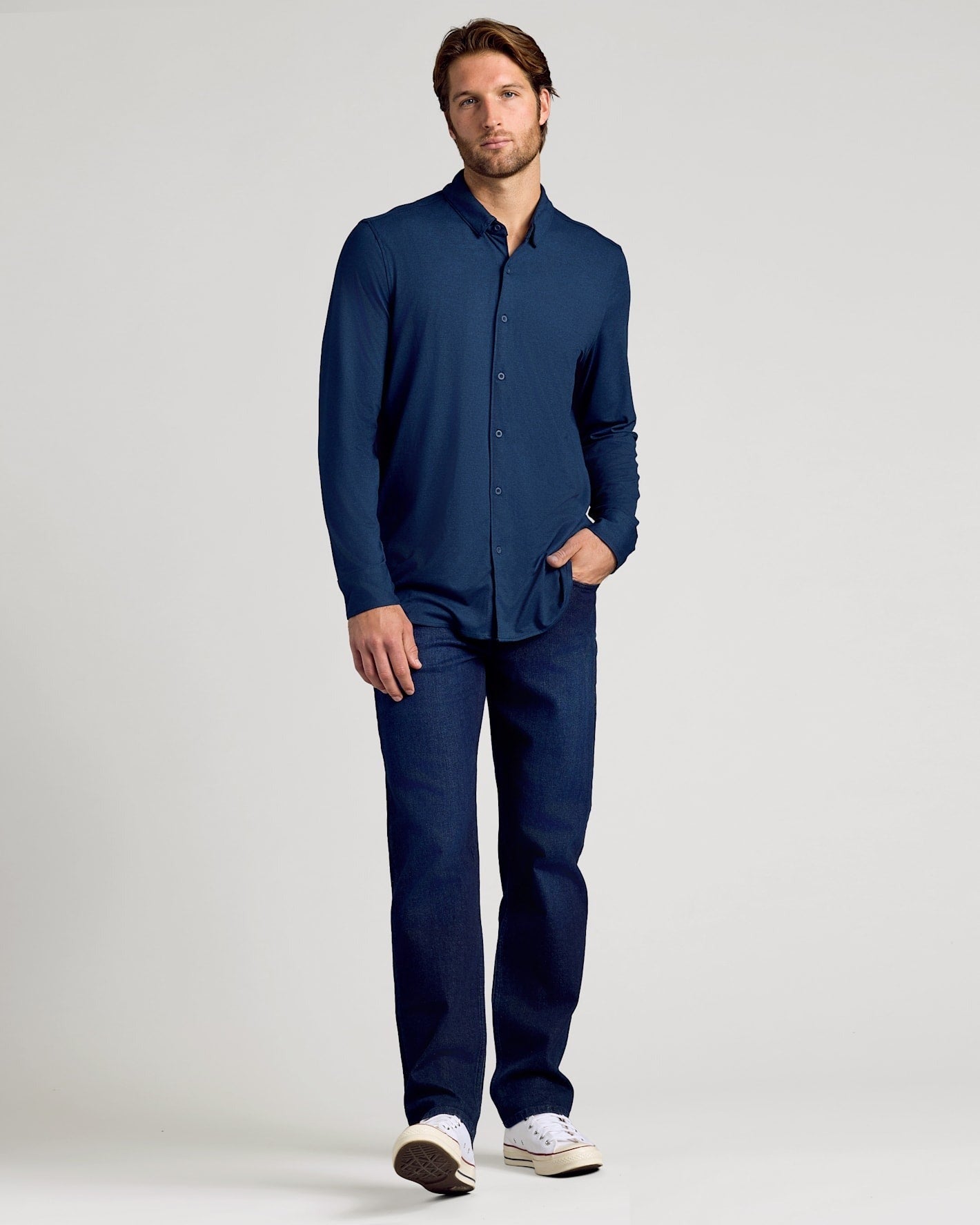 Dark Heather Navy Long Sleeve Do-It-All Comfort Shirt