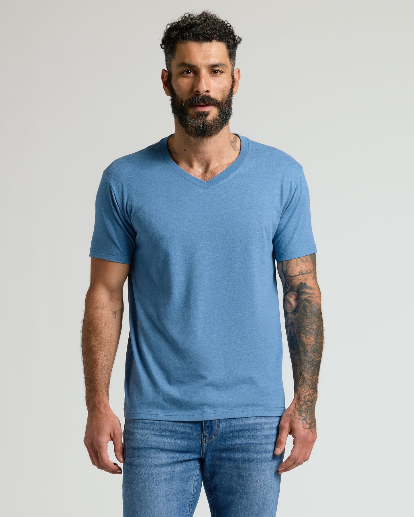 Dark Heather Blue Lake V Neck Tee