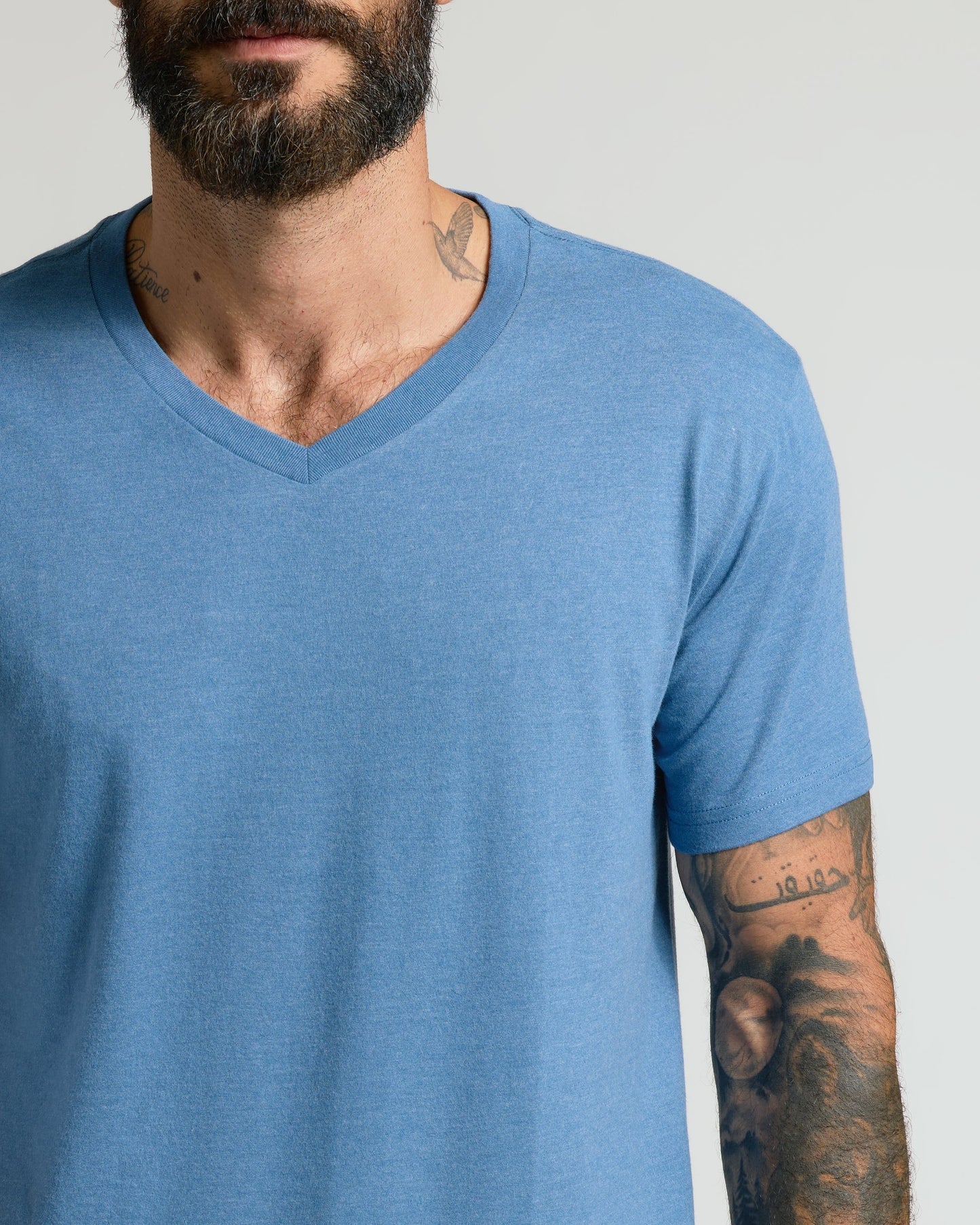 Dark Heather Blue Lake V Neck Tee