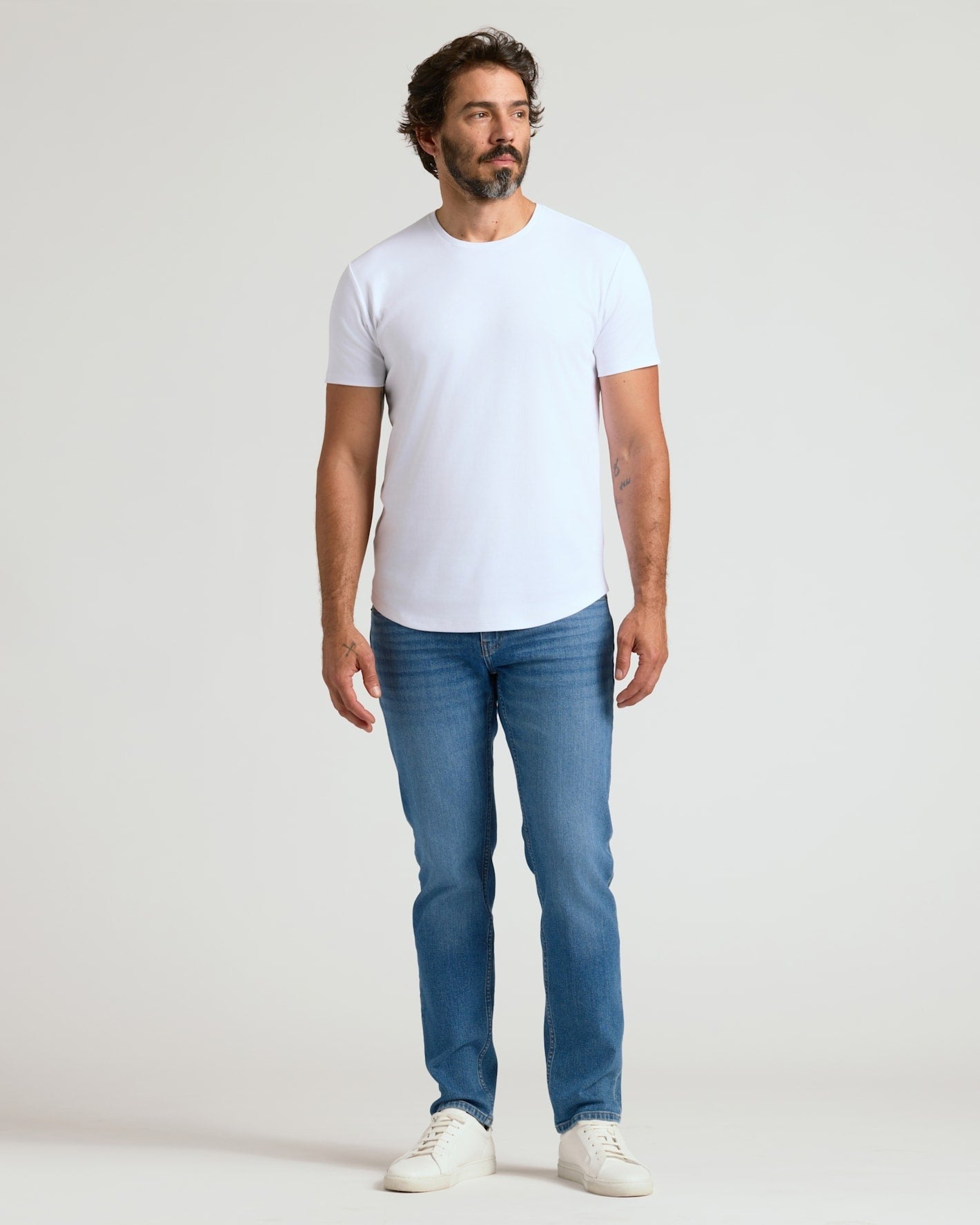 All White Pima Cotton Blend Curved Hem Crew 7-Pack