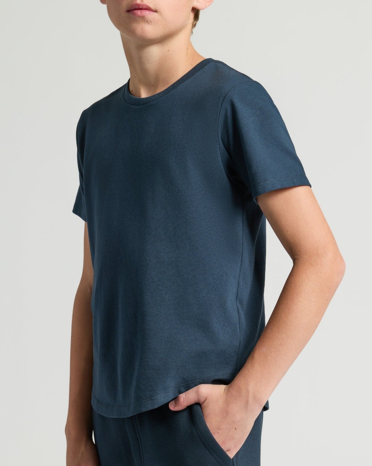 Boys' Navy Classic Curved Hem Crew Neck