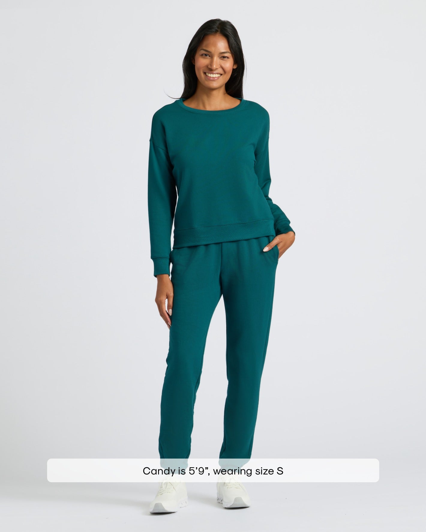 Womens Deep Emerald Slouch Pullover Crew & Relaxed Jogger 2-Pack