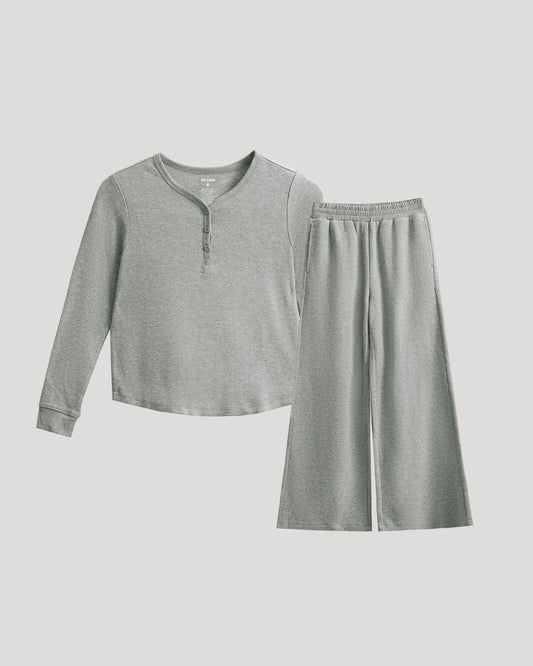 Girls Heather Gray Waffle Long Sleeve Henley & Waffle Leg Pants 2-Pack